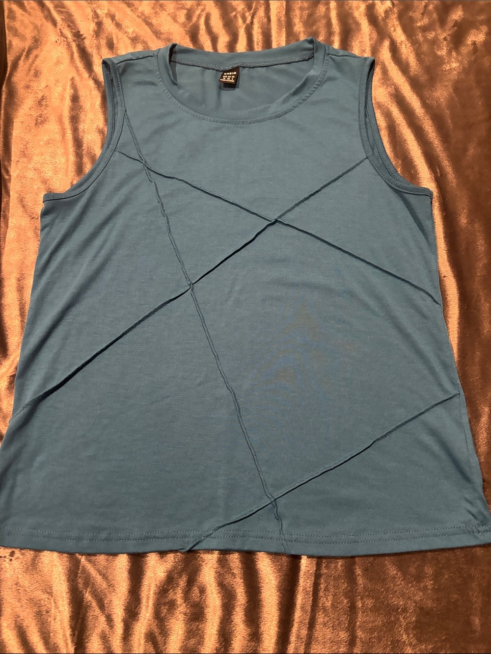 SHEIN Light Blue Sleeveless Tank with Diagonal Seam Details